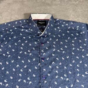 Maceoo Dress Shirt Mens Large Blue Paisley Luxor Long Sleeve Button Up Flip Cuff